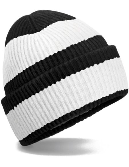 Čepice pletená Color Block Beechfield B391R black/soft white